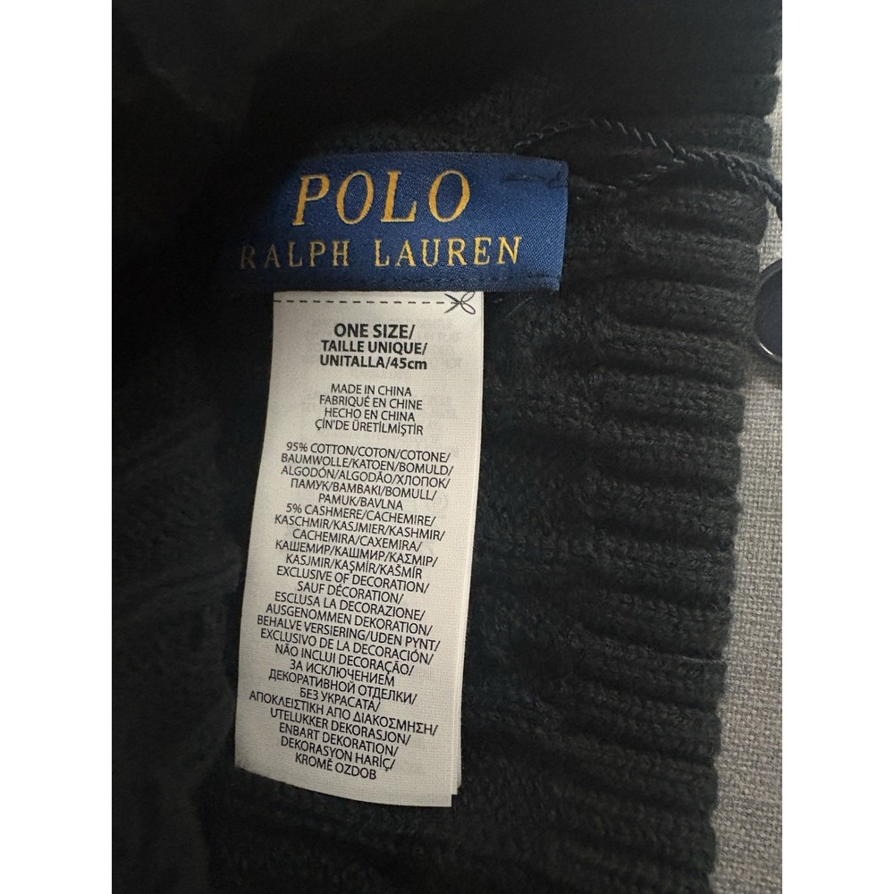 Polo Ralph Lauren Cuffed Cable Knit Cashmere Blend Beanie Black / Red O/S NWT - Picture 4 of 5